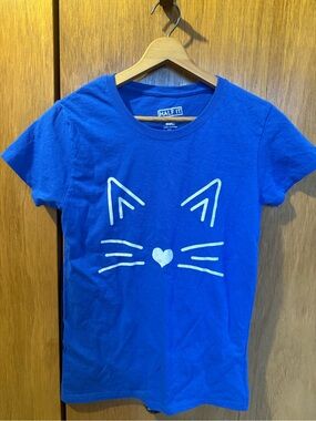 100% Cotton Half It Royal Blue Tee with White Cat Face Graphic, Made in the USS